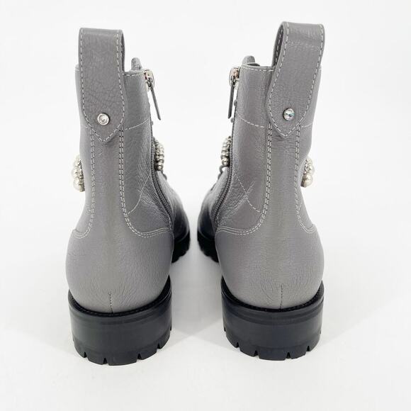 Jimmy Choo Gray Leather Cruz Flat Pearl-embellished Ankle Boots Grey IT 39.5 - Picture 9 of 16
